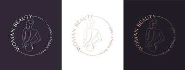 Kadın vektör çizgisi çizimi. Zarif Kadın Güzellik Logosu. Kadın Çizgisi Sanat Minimalist Logosu. Bir çizgi tarzı çizim. Kozmetiğin doğa sembolü.