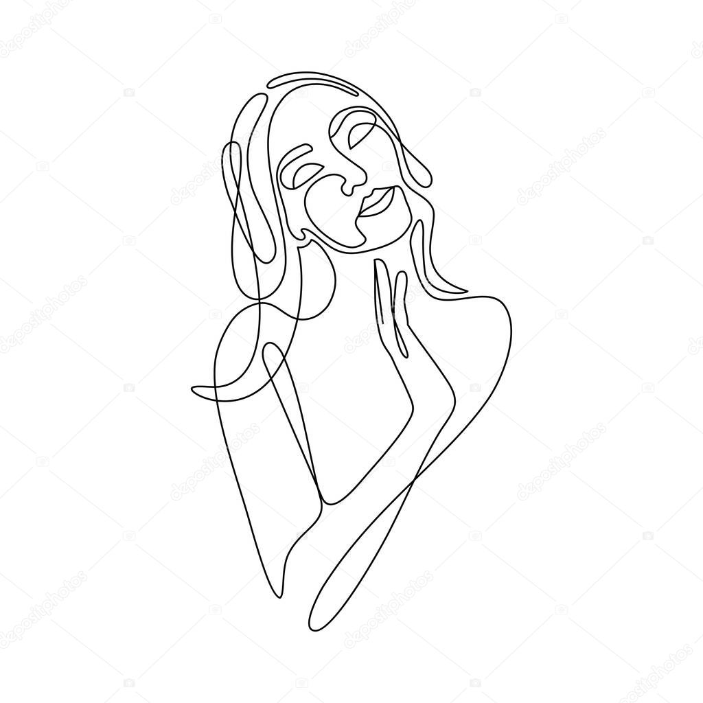 Woman vector lineart illustration. Elegant Feminine Beauty Logo. Woman Line Art Minimalist Logo. One Line style drawing. Nature symbol of cosmetics.
