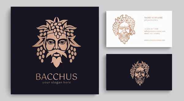 stock vector Logo Bacchus or Dionysus. Man face logo with grape berries and leaves. A style for winemakers or brewers. Sign for bar and restaurant. Modern logo