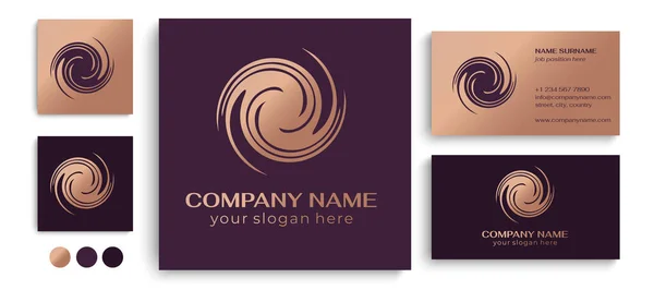 stock vector Round spiral logo. Swirling elegant waves of fabric. Template for creating a unique luxury design, logo, artwork, exhibitions, auctions, corporate products, yoga studio, boutique, spa center.