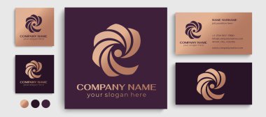 Yuvarlak spiral logo. Dönen zarif kumaş dalgaları. Benzersiz bir lüks tasarım, logo, moda, stüdyo, butik, spa merkezi yaratma şablonu. Vektör illüstrasyonu