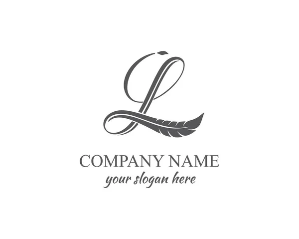 Logo Letter Feather Writer Blog Newspaper Personal Monogram Vector Elegant — Stock Vector
