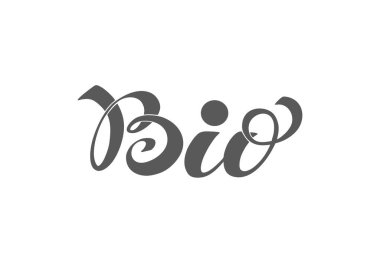 Biyolojik logo. Etiketler için vektör imajı, sağlıklı yiyecekler için amblemler, vejetaryen menüsü. Beyaz arka planda biyokimya izine rastlandı. Metin kaligrafisi ve harf.