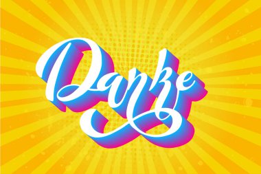 Yazıt danke, Alman dili modern fırça kaligrafisi. El yapımı tasarım elementleri. Davetiyeler için amblem, tebrik kartı, tişört. Vektör illüstrasyonu.