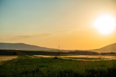 Güzel dağ manzarası. Altın manzara. Yaz sonu ve sonbahar başı şehir dışında..