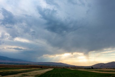 Güzel dağ manzarası. Altın manzara. Yaz sonu ve sonbahar başı şehir dışında..