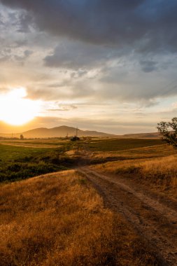 Güzel dağ manzarası. Altın manzara. Yaz sonu ve sonbahar başı şehir dışında..
