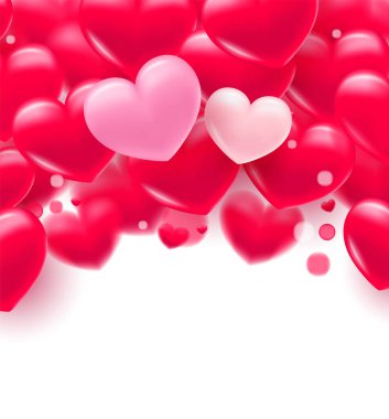 Yürekli bir geçmiş. Üç boyutlu hacimli kalpleri olan narin bir ışık. Pankart ve kartpostalın dokusu. Sevgililer Günü ve Anneler Günü için uygun. Vektör illüstrasyonu