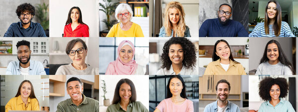 A vibrant collage showcases individuals from various cultural backgrounds in a mix of professional and casual attire, all sharing authentic smiles and a sense of confidence