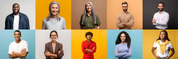 Een Collage Toont Een Multiculturele Waaier Van Individuen Poseren Met — Stockfoto