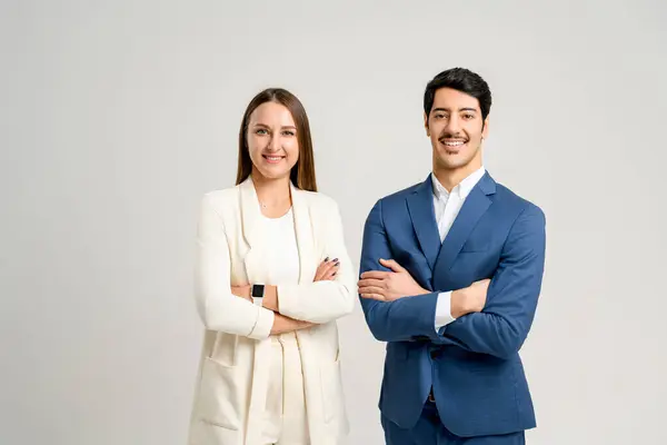 Professional Male Female Team Sharp Business Attire Standing Side Side — Stock Photo, Image