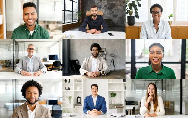 Mångsidig Grupp Proffs Modern Kontorsmiljö Var Och Poserar Individuellt Konceptet — Stockfoto