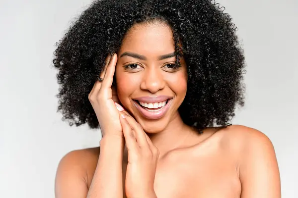 Playful Touch Her Cheek Spirited Smile African American Womans Image — Stock Photo, Image