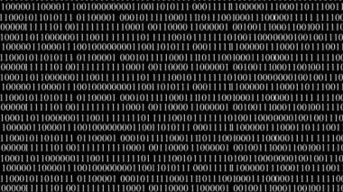 İkili kodların dijital animasyonu. İkili kod arkaplanı. Algoritma ikili, veri kodu, şifre çözme ve kodlama Bilimsel veri ikili kod ağı.