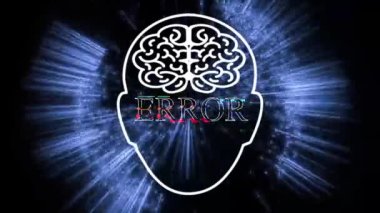 Beyin hasarı. Kafa ve beyin çizimi sistem hasarı. Bilgi Teknolojisi. Sinyal yok. Kritik hata mesajı. 404