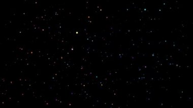 Siyah bir arkaplanda hareket eden renkli noktalar döngüsü. Karanlık bir arkaplanda titreşen hareketli noktalar. Noktalar ve Çember Dinamik Video arkaplanı. Noktalar ve Halkalar, soyut geometrik arkaplan. Çemberlerle soyut dekorasyonlar..