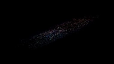 Siyah bir arkaplanda hareket eden renkli noktalar döngüsü. Karanlık bir arkaplanda titreşen hareketli noktalar. Noktalar ve Çember Dinamik Video arkaplanı. Noktalar ve Halkalar, soyut geometrik arkaplan. Çemberlerle soyut dekorasyonlar..