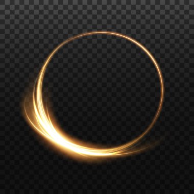 Golden glowing shiny spiral lines, round frames. Vector background. EPS10. Abstract effect of movement with the speed of light. Shiny wavy path. Light painting. Easy trail. Vector eps10