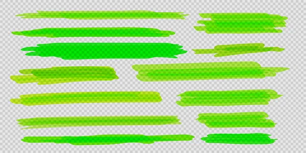 Satz Vektorbürsten Handgezeichnete Grüne Und Hellgrüne Markerstreifen — Stockvektor