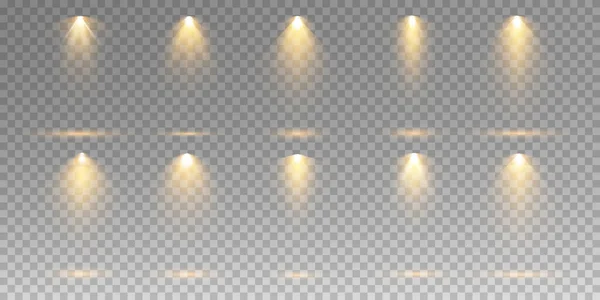Set Vector Spotlights Various Forms Light Stage Spotlights Light Effects — Stock Vector