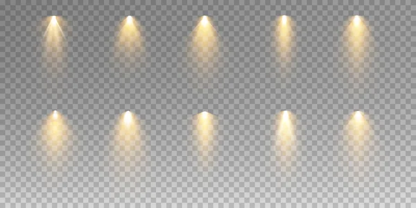 Sada Vektorových Reflektorů Různé Formy Světla Pozorovací Reflektory Světelné Efekty — Stockový vektor