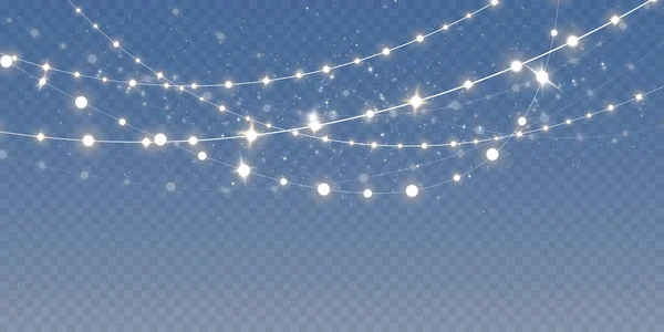 Luci Natale Isolate Sfondo Trasparente Set Ghirlande Dorate Natale Illustrazione — Vettoriale Stock