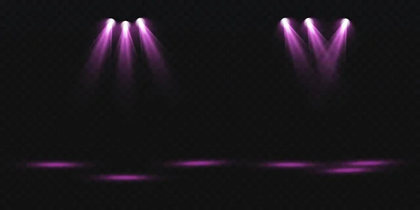 Jeu Projecteurs Vectoriels Diverses Formes Lumière Couleur Violette Projecteur Scène — Image vectorielle
