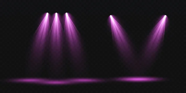 Набор Векторных Прожекторов Различные Формы Света Фиолетового Цвета Сценический Проектор — стоковый вектор