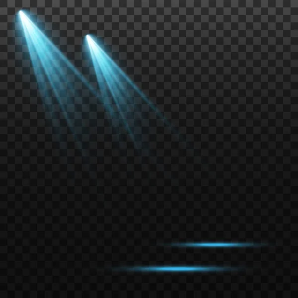 ベクトルスポットライトのセット 様々な形態の光と青い色です ステージ プロジェクター 舞台背景 アメリカのスポットライトビーム 光の効果だ — ストックベクタ