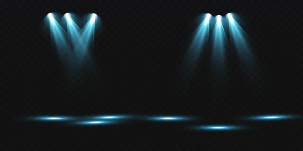 Zestaw Reflektorów Wektorowych Różne Formy Światła Kolor Niebieski Projektor Sceniczny — Wektor stockowy