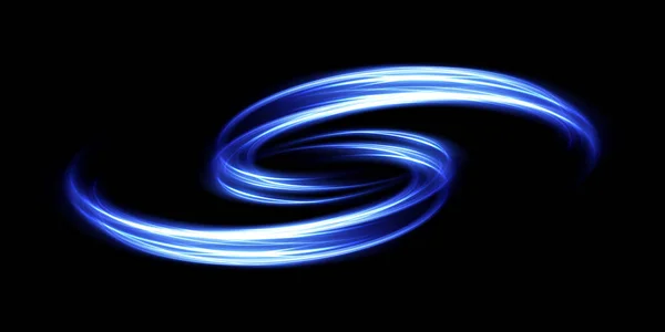 用蓝色表示运动和速度的光谱线 光每天发光的效果 半圆形波 光迹曲线涡旋 汽车前灯 白炽灯光光纤平 — 图库矢量图片
