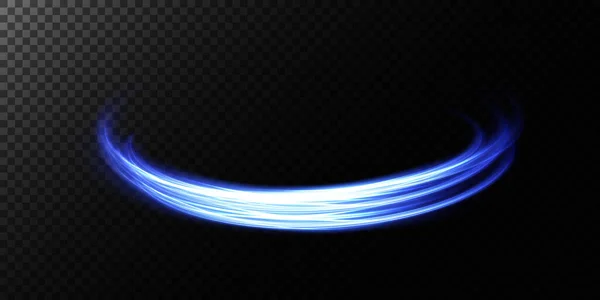青色の動きと速度の抽象的な光の線 光の毎日輝く効果 半円形の波 ライトトレイルカーブの渦 車のヘッドライト 白熱光ファイバーのPng — ストックベクタ