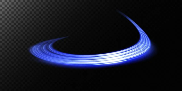 用蓝色表示运动和速度的光谱线 光每天发光的效果 半圆形波 光迹曲线涡旋 汽车前灯 白炽灯光光纤平 — 图库矢量图片