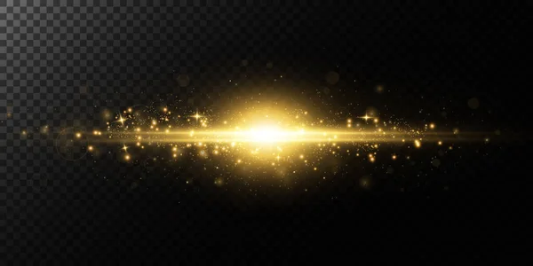 Złota Gwiazda Przezroczystym Tle Efekt Blasku Promieni Światła Świecące Światła — Wektor stockowy