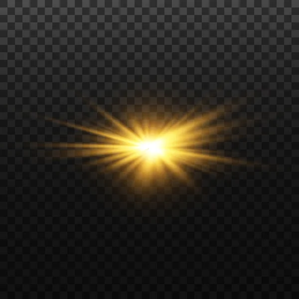 Estrela Dourada Sobre Fundo Transparente Efeito Brilho Raios Luz Luzes —  Vetores de Stock