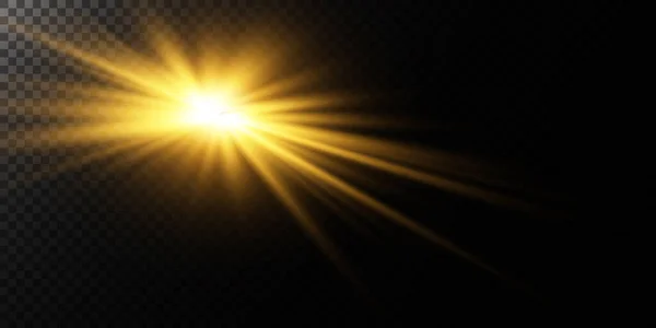 Altın Yıldız Şeffaf Bir Arkaplanda Işıltı Işık Işınlarının Etkisi Parlayan — Stok Vektör