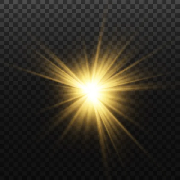 Złota Gwiazda Przezroczystym Tle Efekt Blasku Promieni Światła Świecące Światła — Wektor stockowy