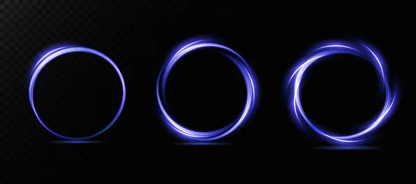 Conjunto Anéis Luz Néon Efeito Turbilhão Curva Azul Roxo Efeito — Vetor de Stock