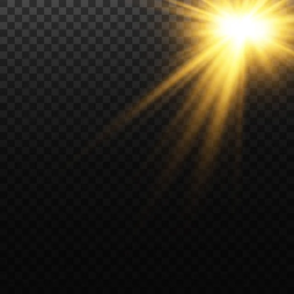 Zlatá Hvězda Průhledném Pozadí Vliv Záře Paprsků Světla Zářící Světla — Stockový vektor