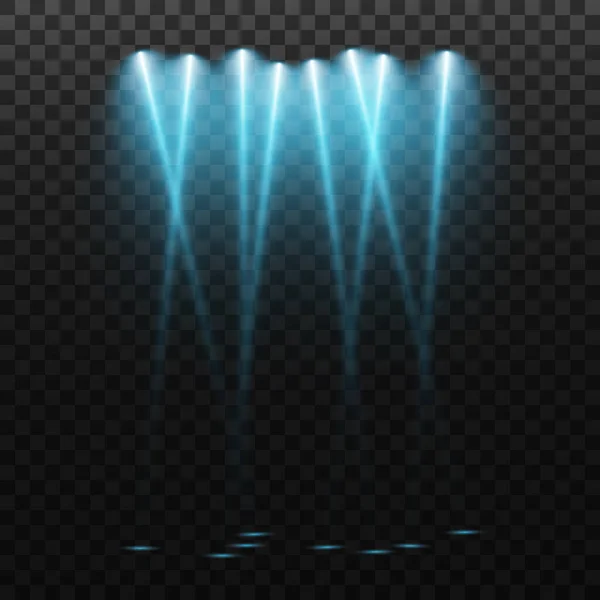 Conjunto Proyectores Vectoriales Varias Formas Luz Color Azul Proyector Escenario — Vector de stock