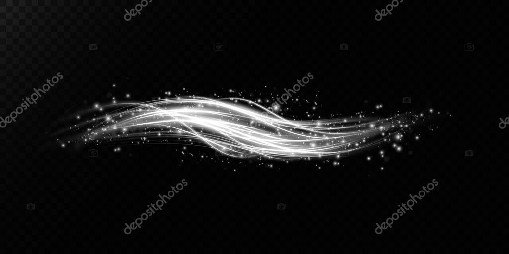 Luminous white lines of speed. Light glowing effect. Abstract motion lines. Light trail wave, fire path trace line, car lights, optic fiber and incandescence curve twirl png