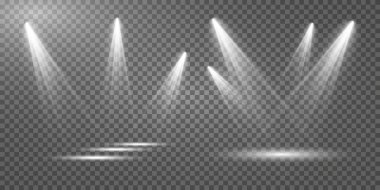 Vektör ışıkları. çeşitli ışık formları. Sahne ışıkları. Işık efektleri. Parlak ışık efekti. Vektör illüstrasyonu