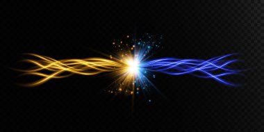 Mavi ve altın rengi hareket ve hız soyut ışık çizgileri. Işık her gün parıldıyor. Yarı dairesel dalga, ışık eğrisi girdap, araba farları, parlak optik fiber png