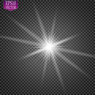 Parlak ışık efekti. Parıltılı yıldız patlaması. Altın parıldayan ışıklar. Vektör