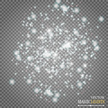 Altın parlayan kümesi üzerinde şeffaf arka plan izole etkileri ışıklar. Güneş ışınları ile flash ve spot. Parlama ışık efekti. Yıldız patlaması ile parıldıyor. Vektör