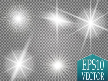 Parlama ışık efekti kümesi üzerinde şeffaf arka plan izole parıldıyor ile patlamaları yıldız. Örnek şablon sanat tasarlamak için kutlama ilanı Noel için sihirli flash enerji ışın.