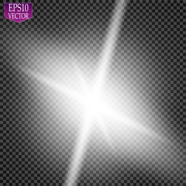 Parlak ışık efekti. Parıltılı yıldız patlaması. Altın parıldayan ışıklar. Vektör