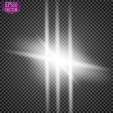 Parlak ışık efekti. Parıltılı yıldız patlaması. Altın parıldayan ışıklar. Vektör