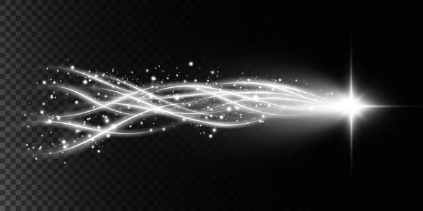 速度の明るい白い線 光輝く効果 抽象的な動き線 ライトトレイル波 火のパストレースライン 車のライト 光ファイバーと白熱曲線のツイルPng — ストックベクタ