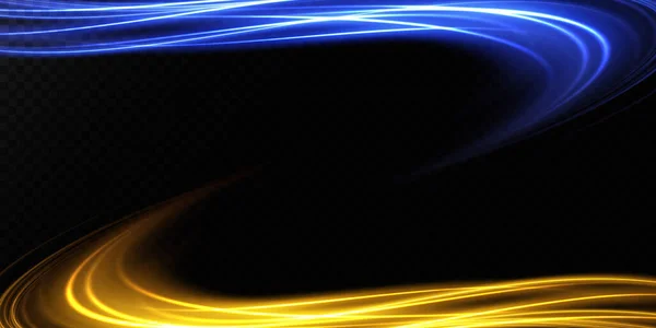 蓝色和金色的运动和速度的光谱线 光每天发光的效果 半圆形波 光迹曲线涡旋 汽车前灯 白炽灯光光纤平 — 图库矢量图片